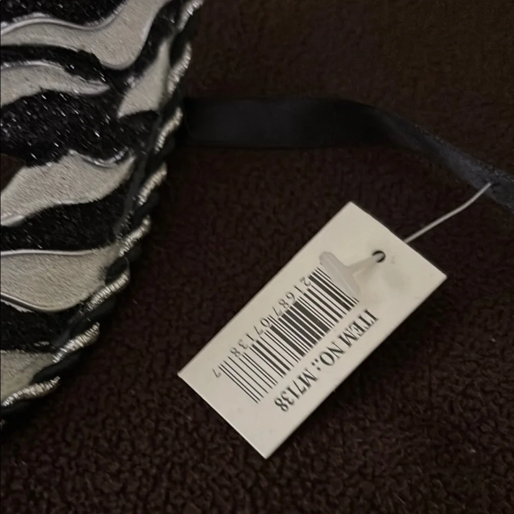 Mardi Gras Black and Silver Contoured Face Mask with Zebra Pattern